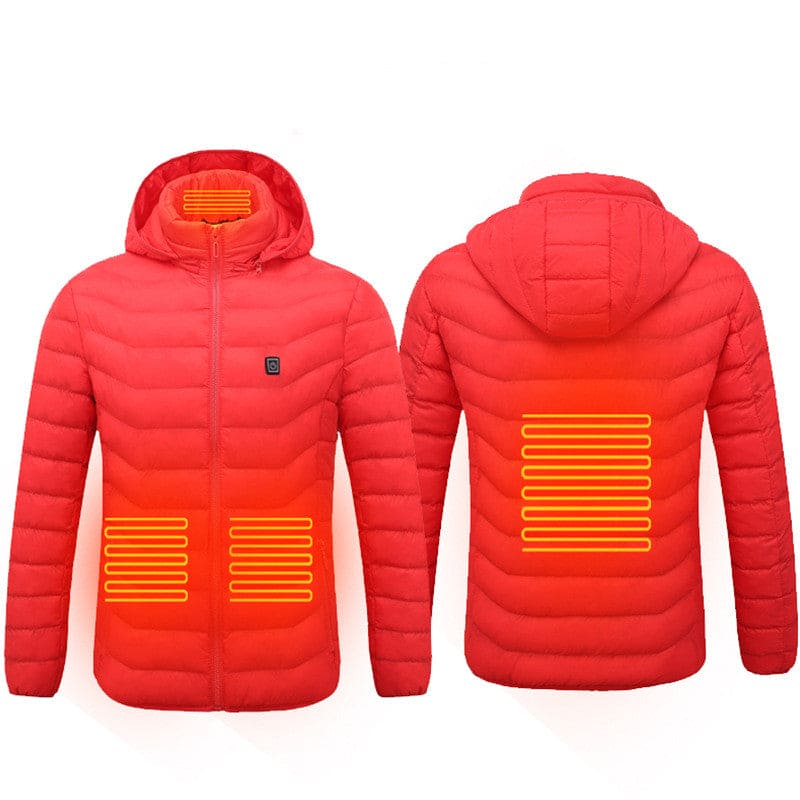 Men Heated Puffer Jacket Electric Heating Coat Insulated Hood Windbreaker Several Heat Zones
