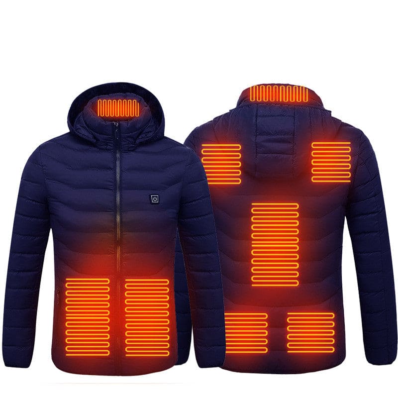 Men Heated Puffer Jacket Electric Heating Coat Insulated Hood Windbreaker  Several Heat Zones