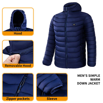 Men Heated Puffer Jacket Electric Heating Coat Insulated Hood Windbreaker  Several Heat Zones