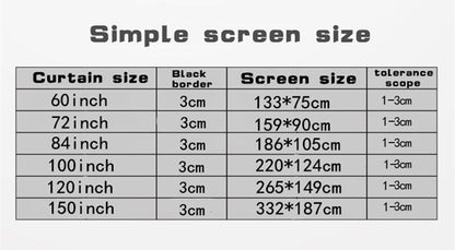 Adjustable Movie Projector Screen 16 To 9 Projection HD Home Theater 60 to 150 Inch screens