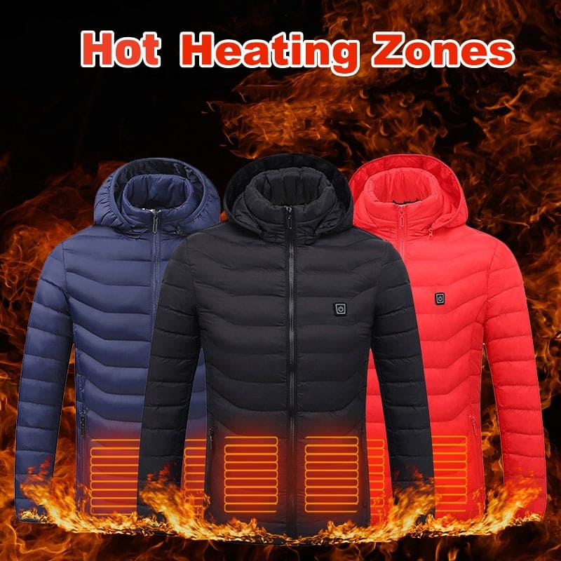 Men Heated Puffer Jacket Electric Heating Coat Insulated Hood Windbreaker  Several Heat Zones