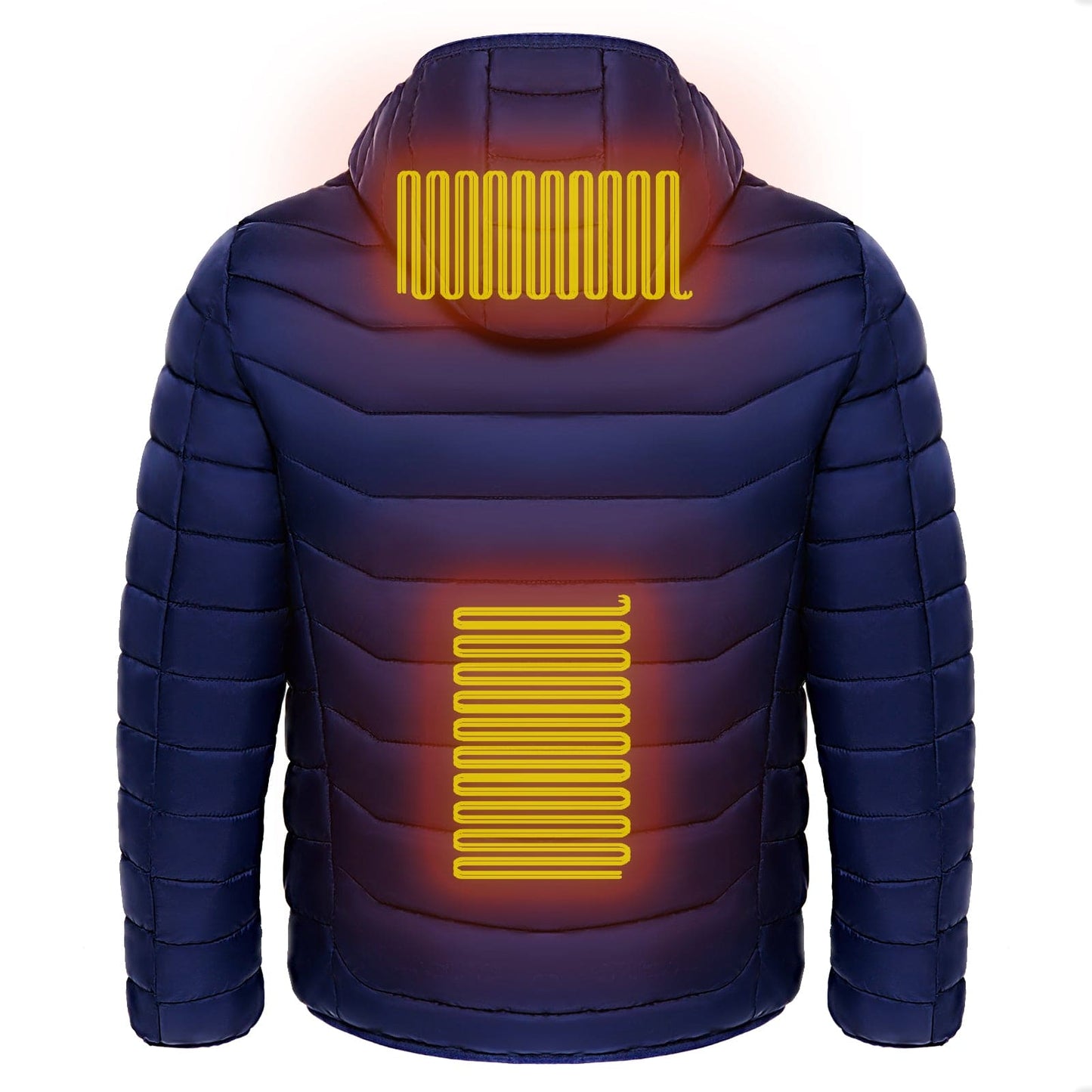 Men Heated Puffer Jacket Electric Heating Coat Insulated Hood Windbreaker  Several Heat Zones