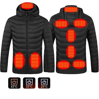 Men Heated Puffer Jacket Electric Heating Coat Insulated Hood Windbreaker  Several Heat Zones